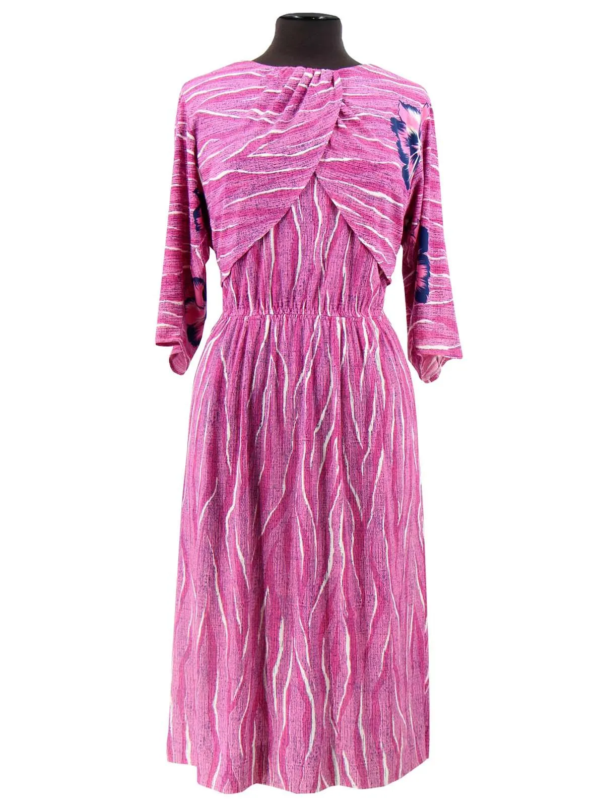 Pink Hibiscus Wrapover 1970s Vintage Dress