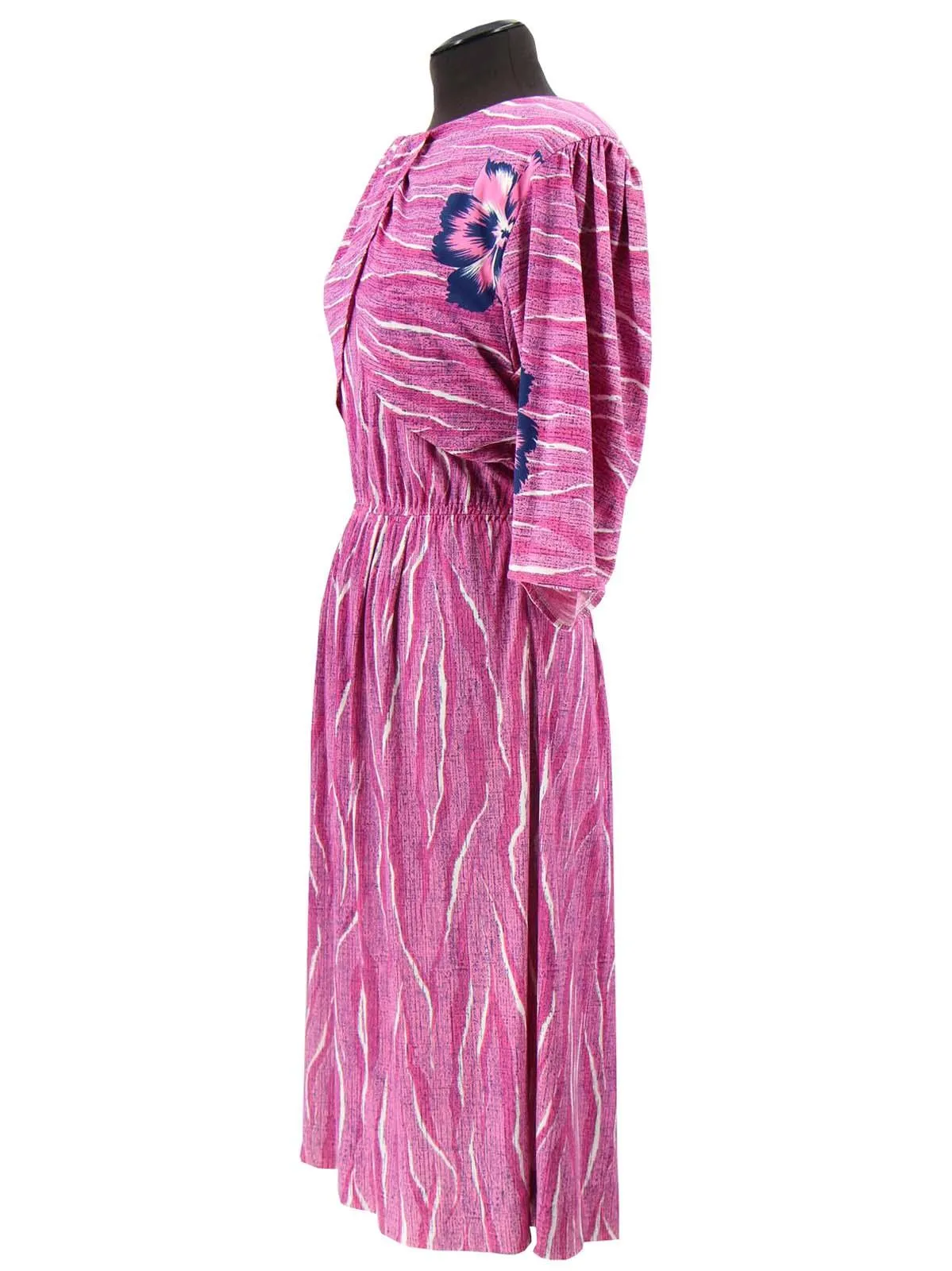 Pink Hibiscus Wrapover 1970s Vintage Dress