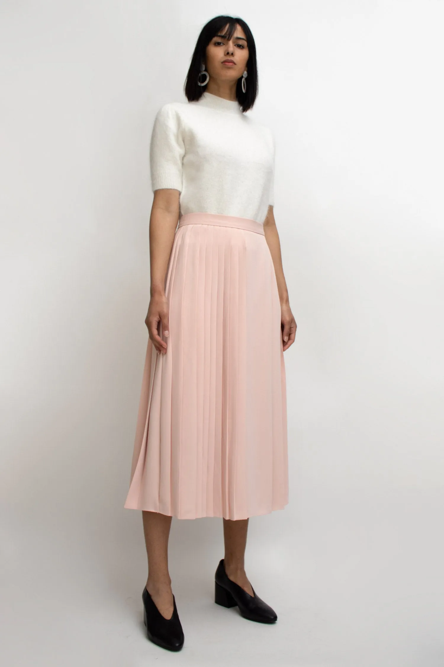 Pink Pleats Midi Skirt