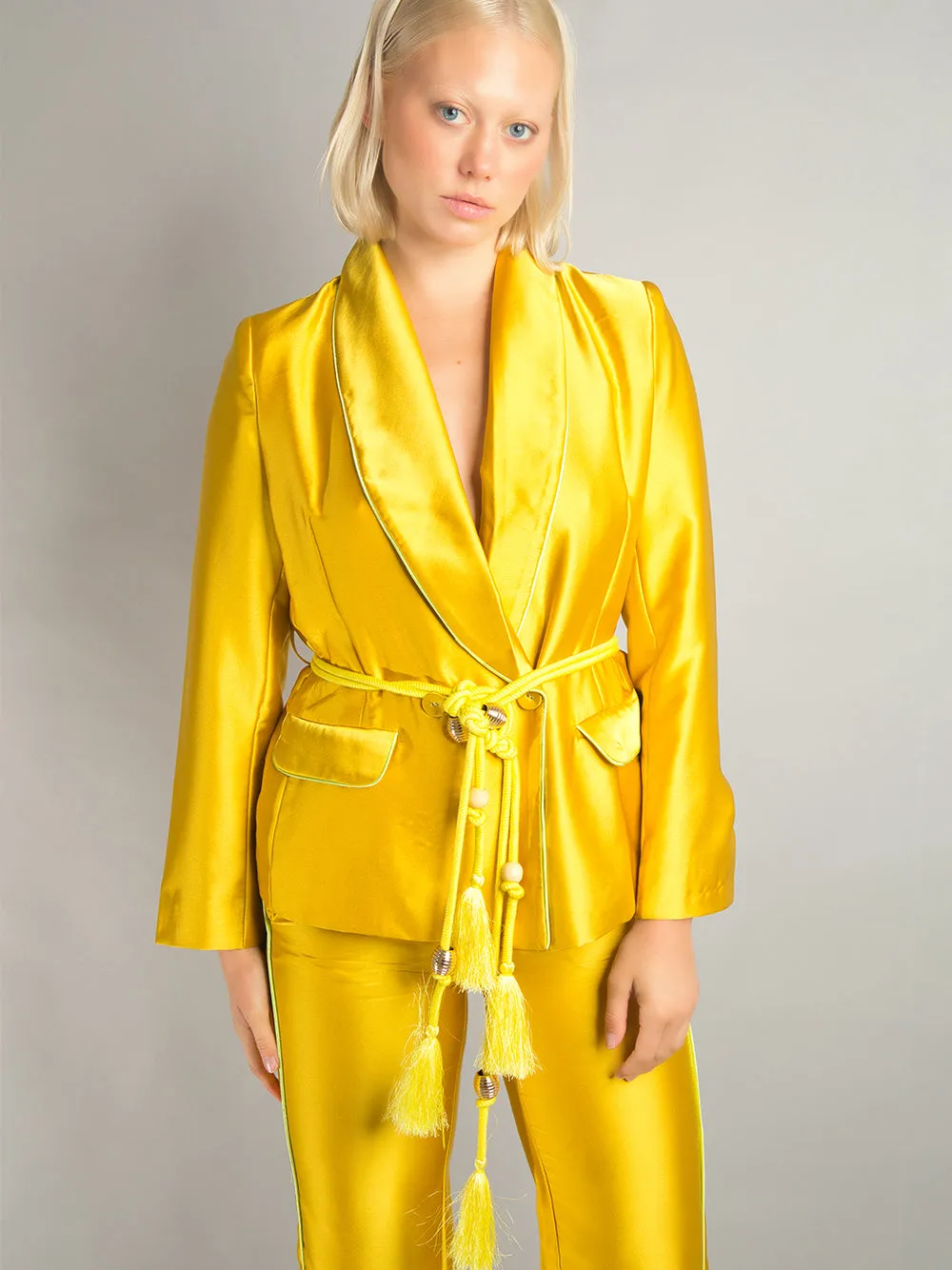 PJ Satin Blazer   Pants Matching Set in Gold