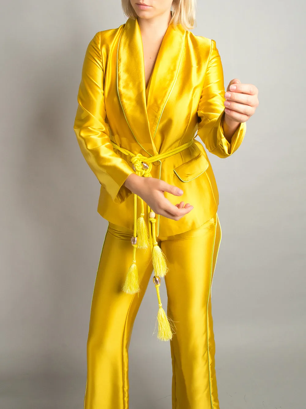 PJ Satin Blazer   Pants Matching Set in Gold