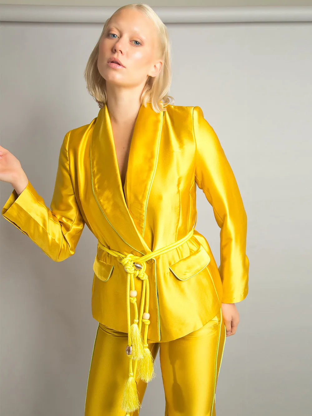 PJ Satin Blazer   Pants Matching Set in Gold