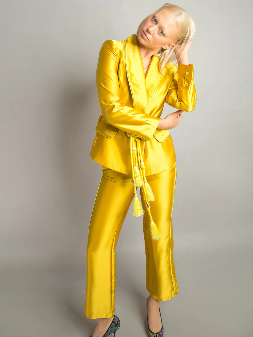 PJ Satin Blazer   Pants Matching Set in Gold