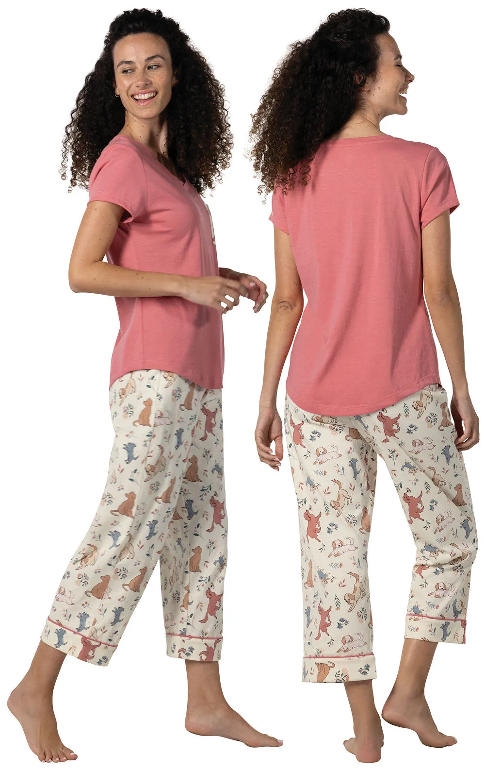 Playful Blooms Pocket Tee Capris Pajamas - Pet & Owner