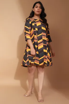 Plus Size Yellow Midi Dress in Chevron Play Print