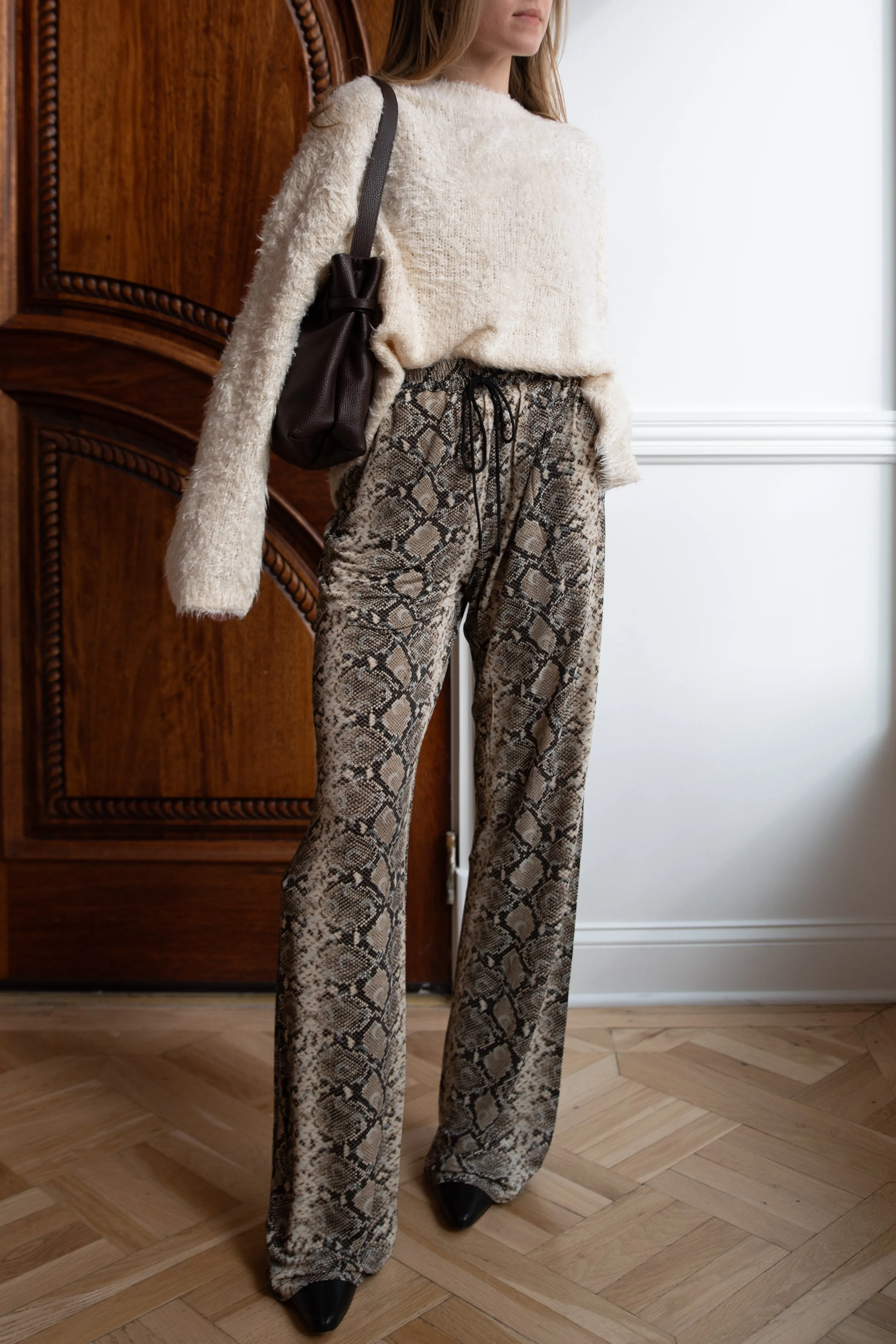 Python Printed Draped Jersey Drawstring Trousers