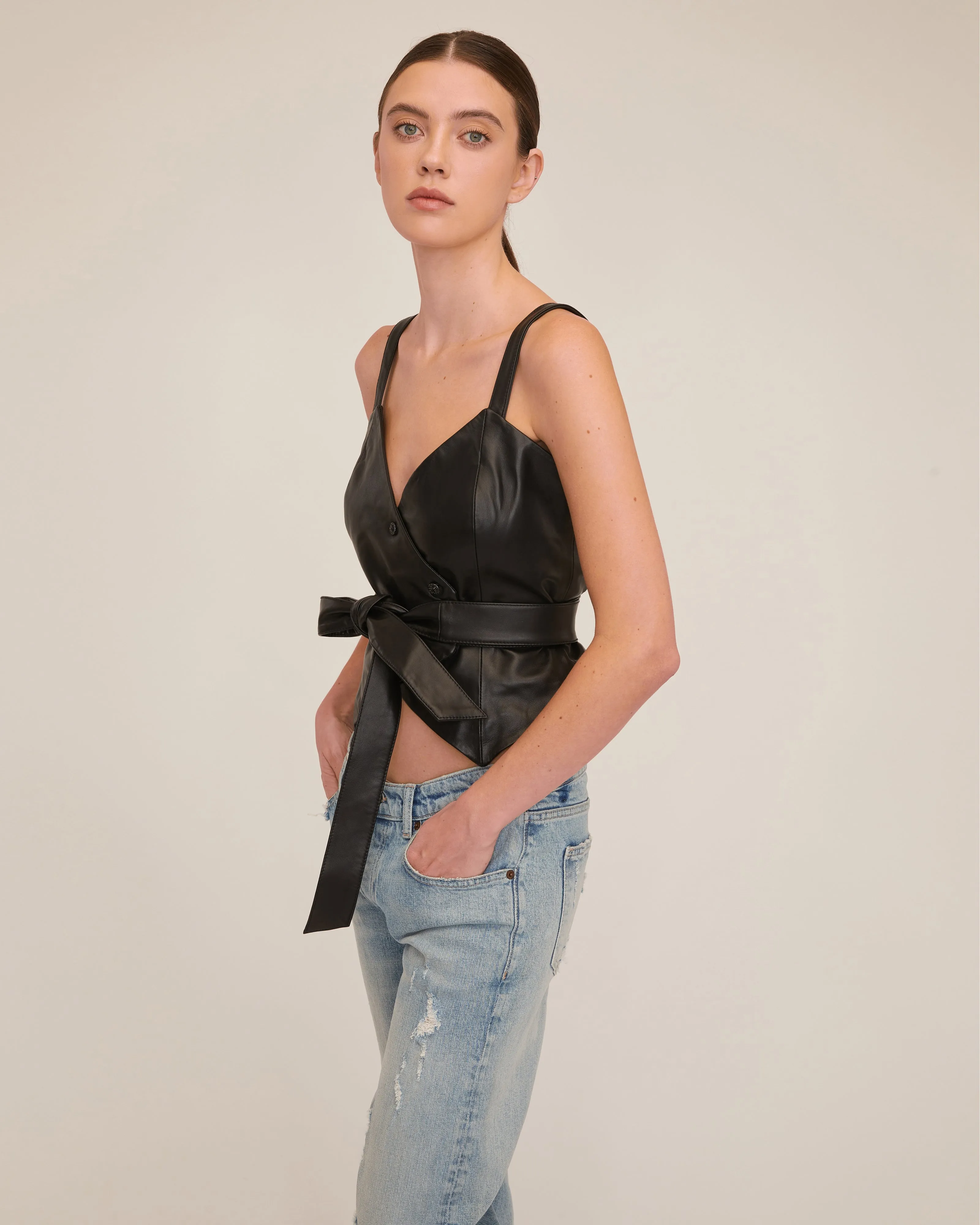 Raya Leather Wrap Vest