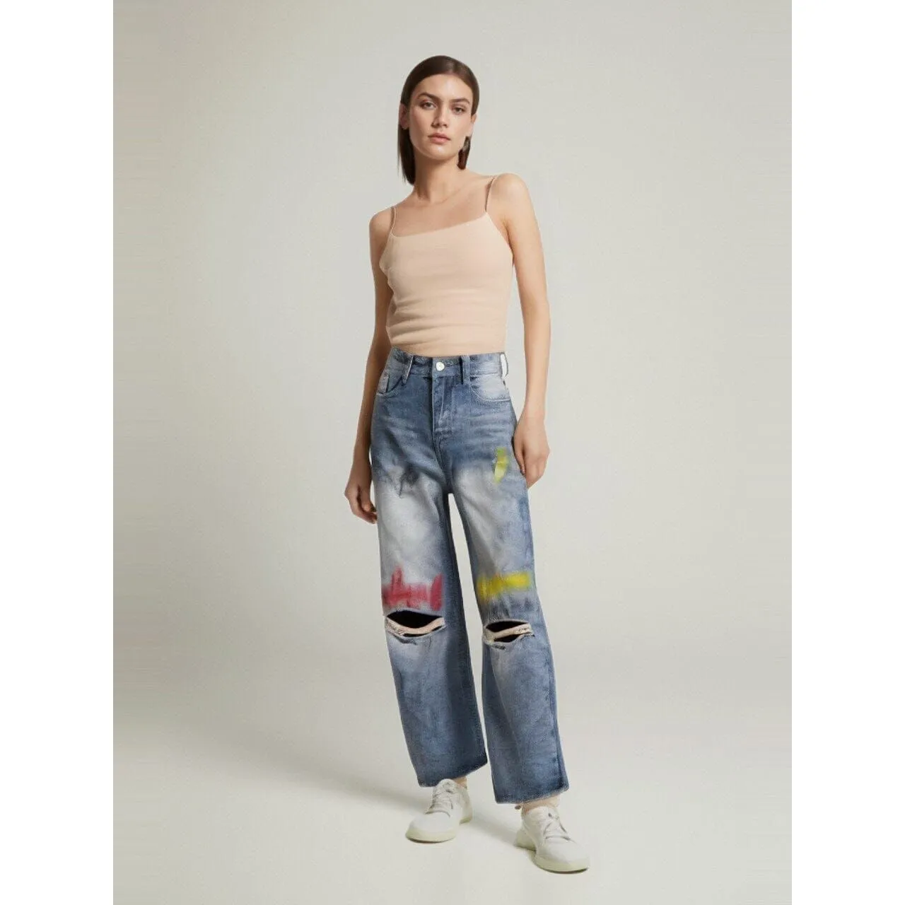 The Pastel High-Waisted Distressed Denim Pants