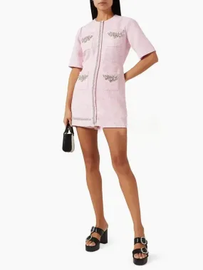 Women’s Crystal-Embellished Pink Tweed Playsuit