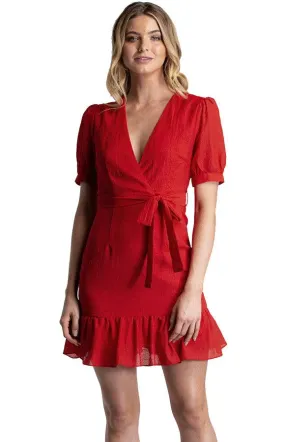 Women's Red Short Dress With Frill Hem